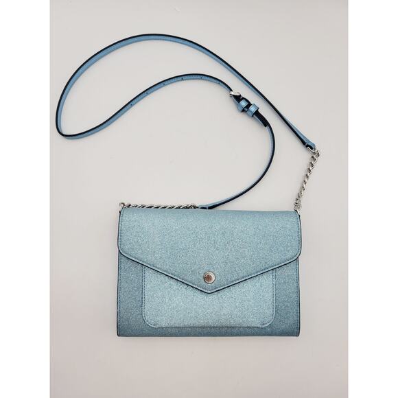 Kate Spade Brand Frosty Sky Tinsel Glitter Fabric Flap Crossbody Blue Purse - Picture 4 of 16